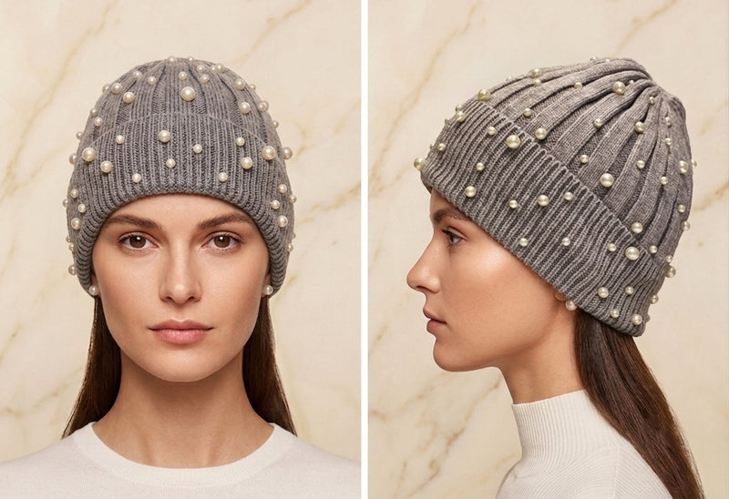 Fleece Lined Pearl Knit Hat-HT1903