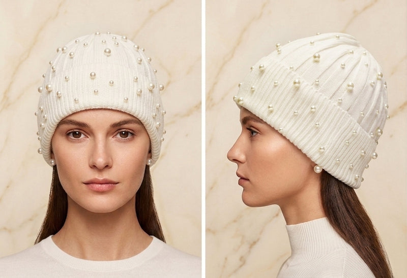 Fleece Lined Pearl Knit Hat-HT1903