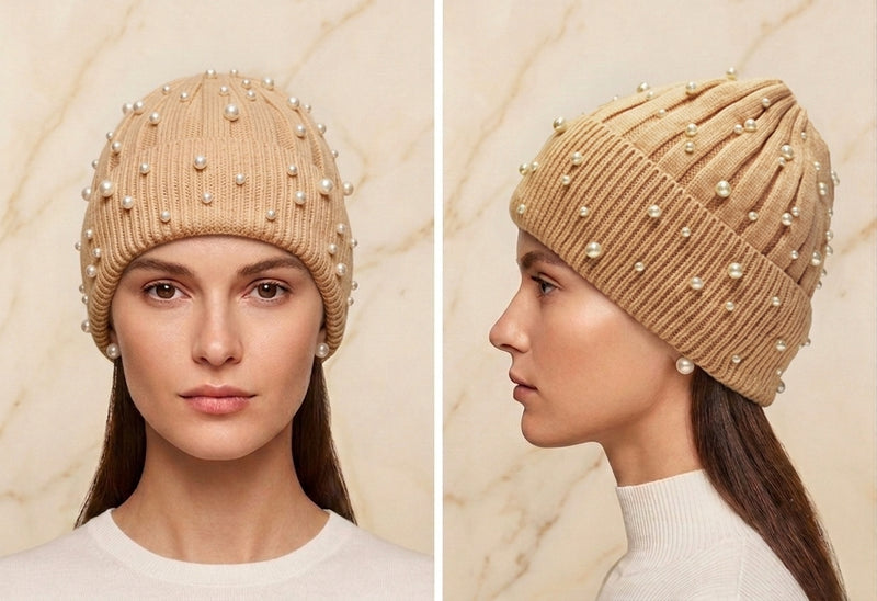 Fleece Lined Pearl Knit Hat-HT1903