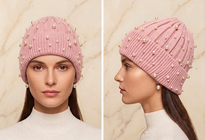 Fleece Lined Pearl Knit Hat-HT1903