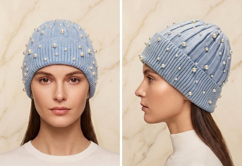 Fleece Lined Pearl Knit Hat-HT1903