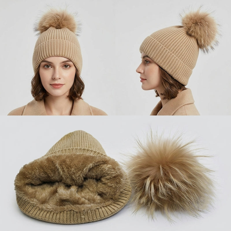 Fox Fur Pom-Pom Beanie - HT2001