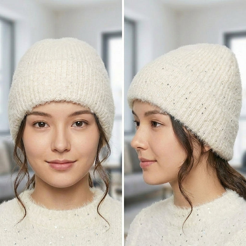 Sparkly Fleece-Lined Knit Beanie - HT2103