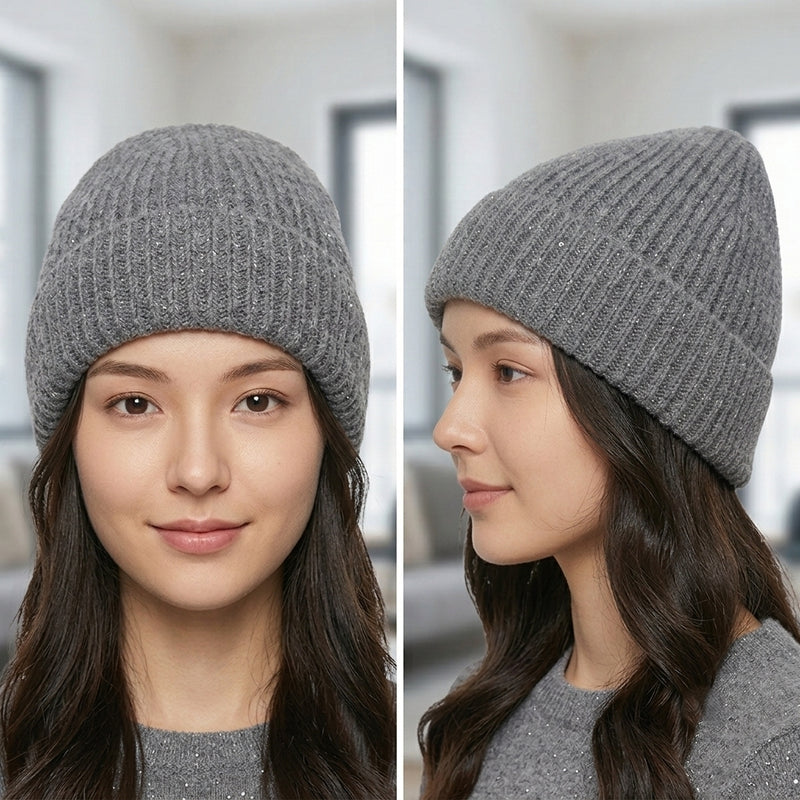 Sparkly Fleece-Lined Knit Beanie - HT2103