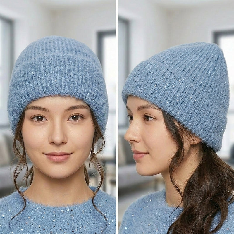 Sparkly Fleece-Lined Knit Beanie - HT2103
