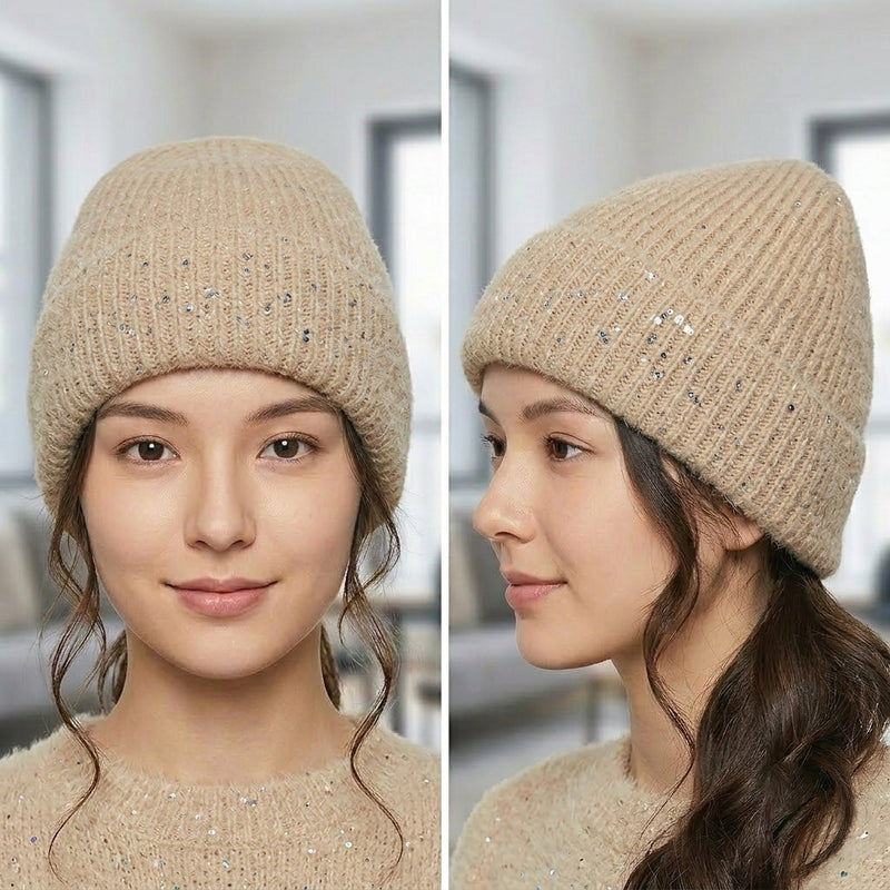 Sparkly Fleece-Lined Knit Beanie - HT2103