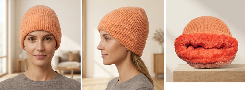 Sparkly Fleece-Lined Knit Beanie - HT2103