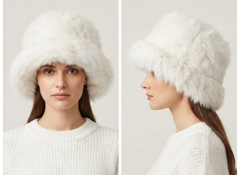 Faux Fox Fur Bucket Hat-HT2303