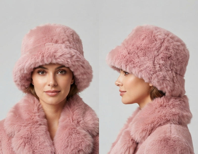 Faux Fox Fur Bucket Hat-HT2303