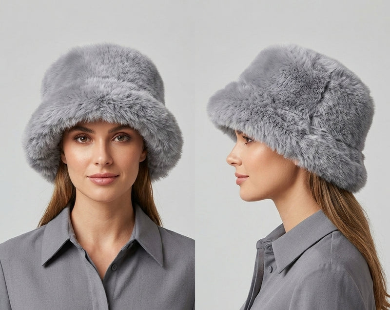 Faux Fox Fur Bucket Hat-HT2303