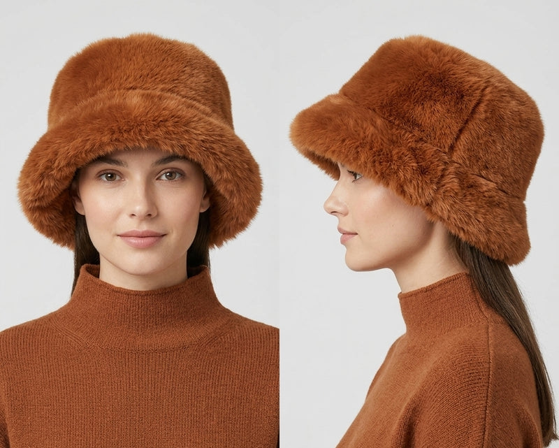 Faux Fox Fur Bucket Hat-HT2303