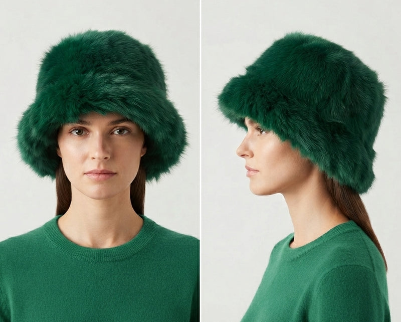Faux Fox Fur Bucket Hat-HT2303