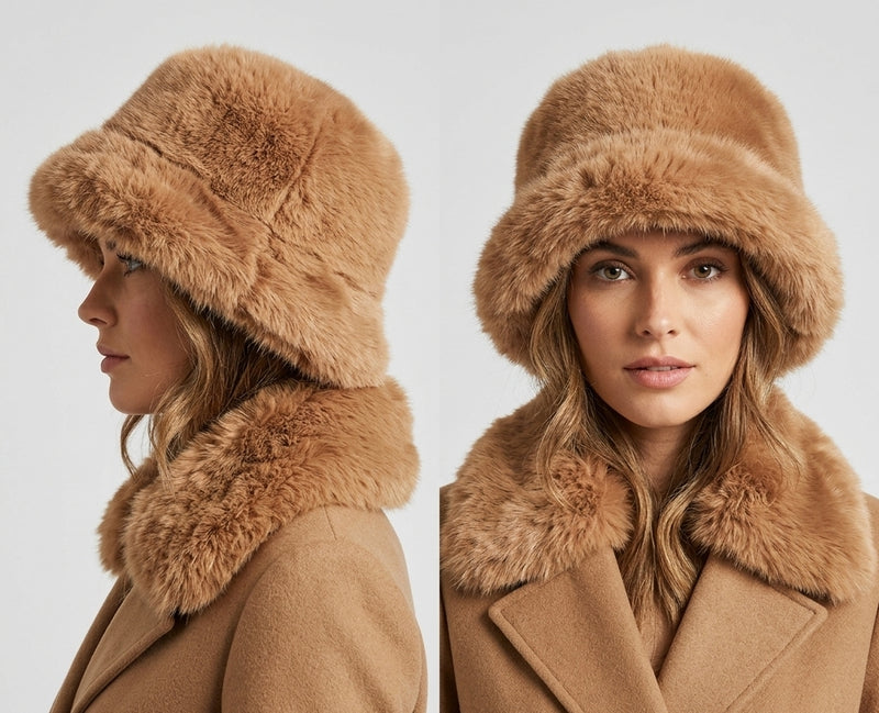 Faux Fox Fur Bucket Hat-HT2303