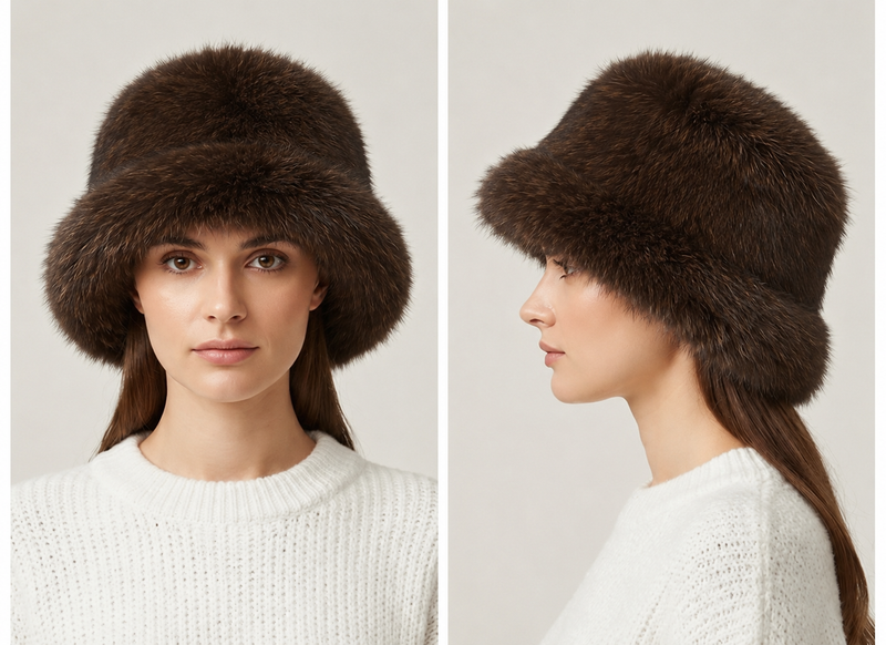 Faux Fox Fur Bucket Hat-HT2303