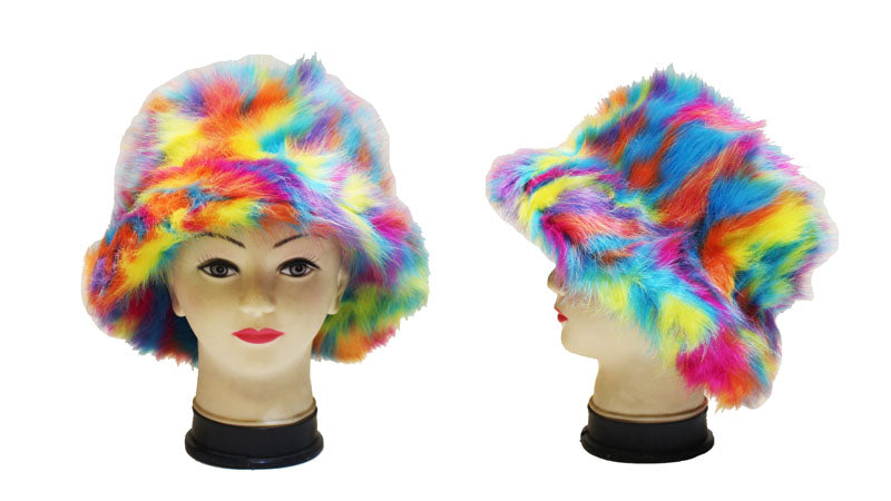Colorful Faux Fur Bucket Hat-HT2304