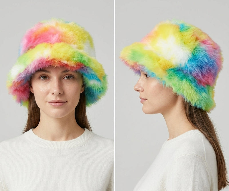 Colorful Faux Fur Bucket Hat-HT2304