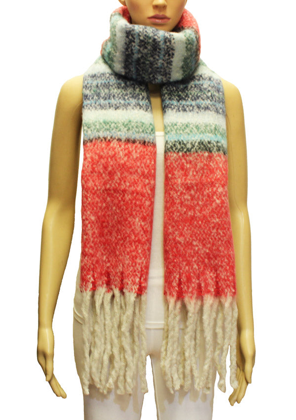 Cozy Multicolor Knit Fringe Scarf-S2111