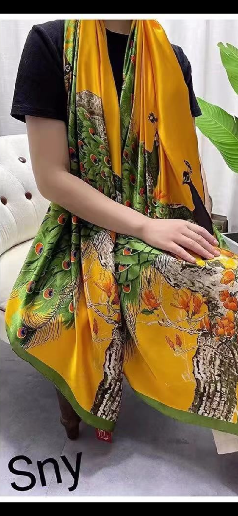 Elegant Peacock Art Silk Scarf-S2310