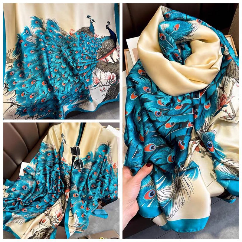 Elegant Peacock Art Silk Scarf-S2310
