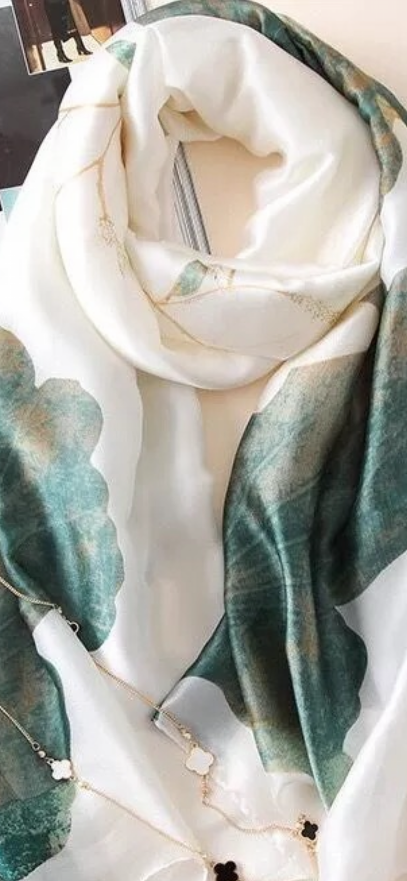 Elegant Leaf Print Silk Scarf-S2312