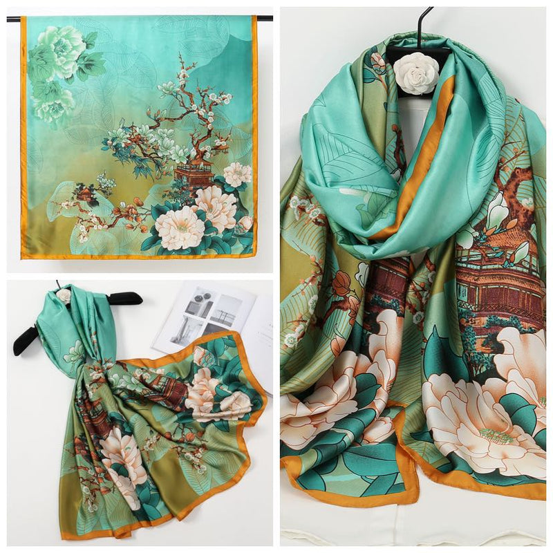 Oriental Garden Print Scarf-S2313