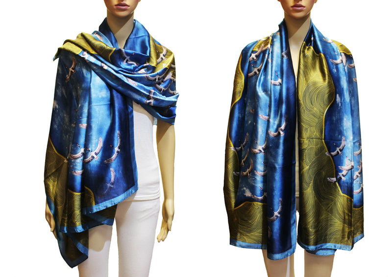 Silk Crane Print Scarf - S2314