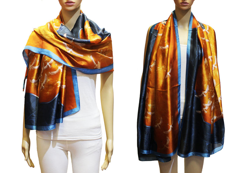 Silk Crane Print Scarf - S2314