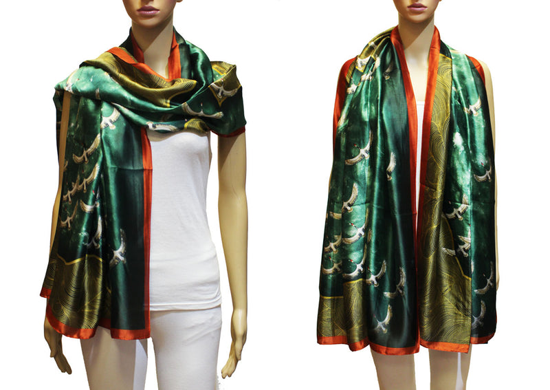 Silk Crane Print Scarf - S2314