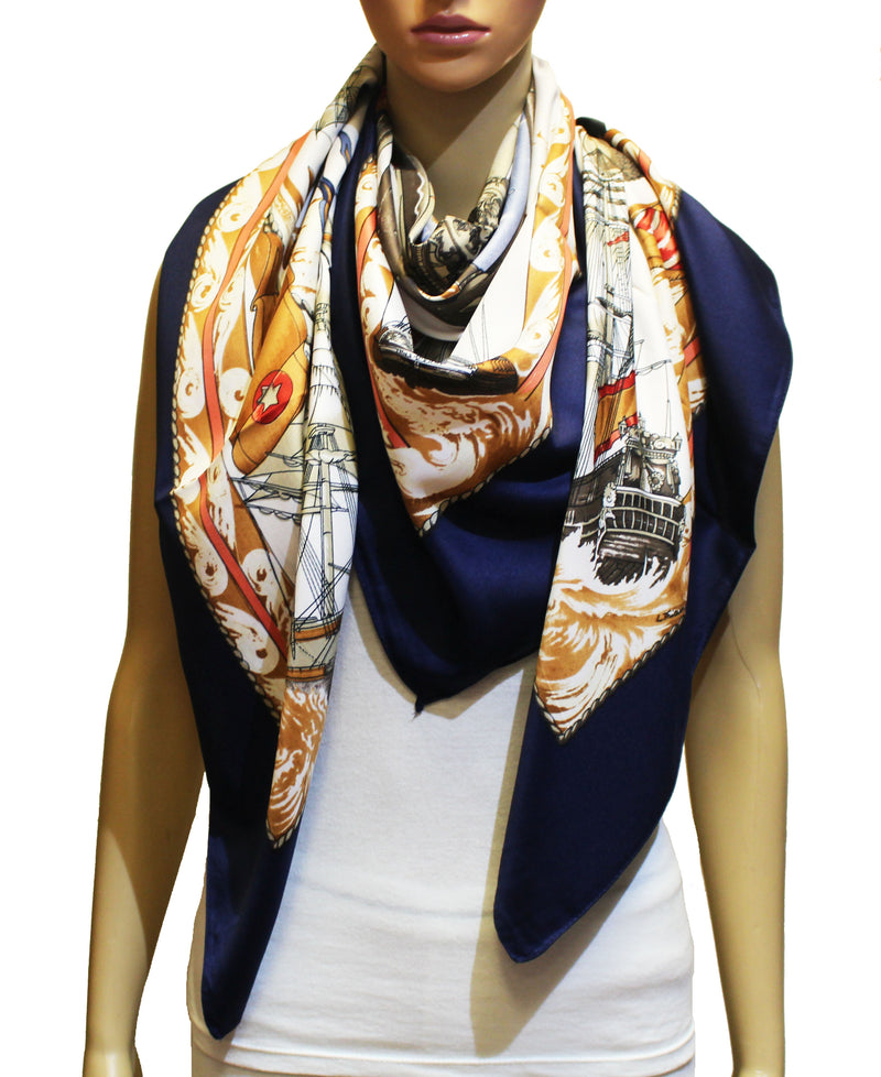 Nautical Print Large Square Scarf-S2317