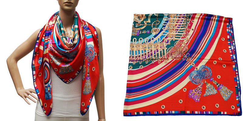 Silk Feel Patterned Scarf-S2401