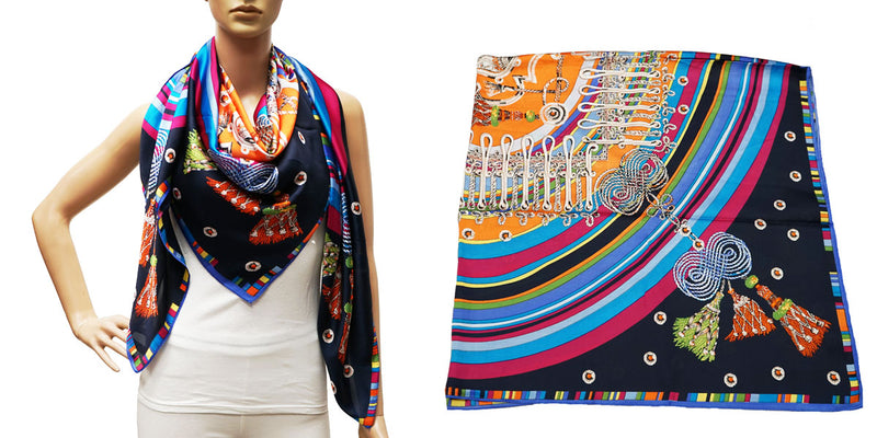 Silk Feel Patterned Scarf-S2401