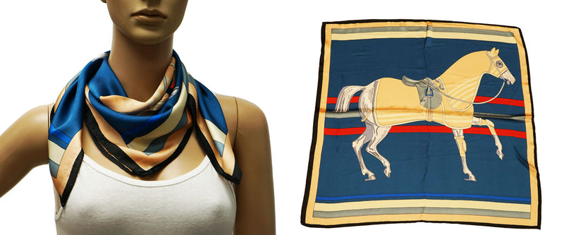 Elegant Horse Print Silk Scarf-S2413