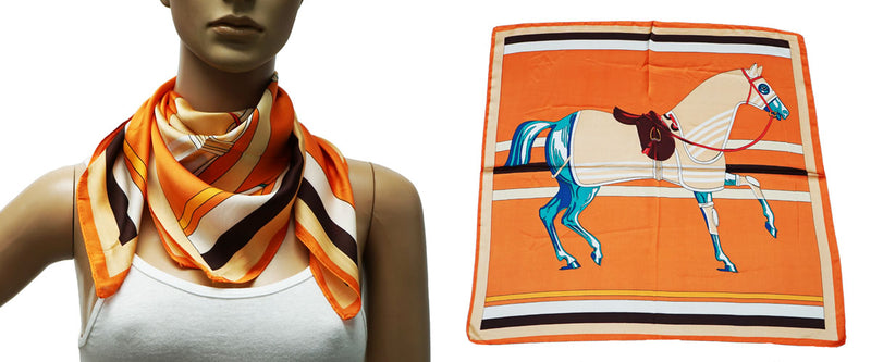 Elegant Horse Print Silk Scarf-S2413