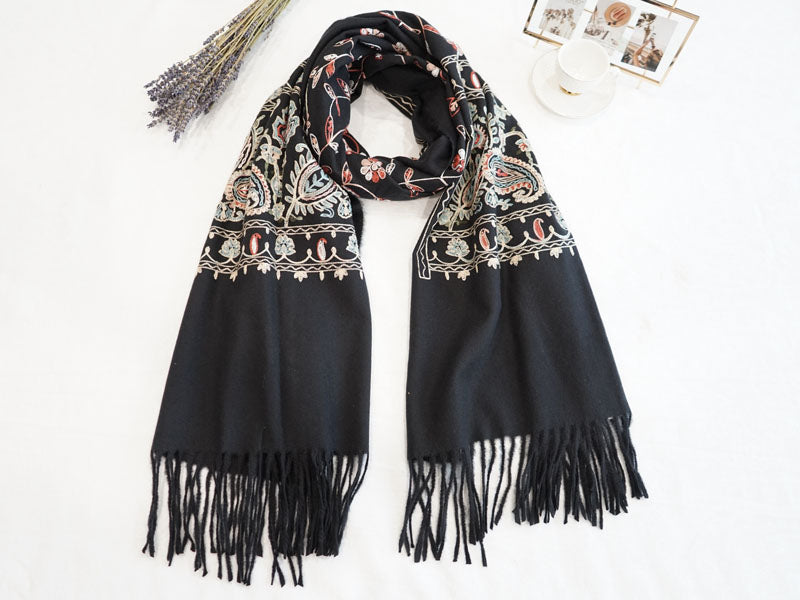 Cashmere Feel Floral Tassel Scarf-S2414
