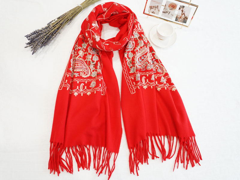 Cashmere Feel Floral Tassel Scarf-S2414