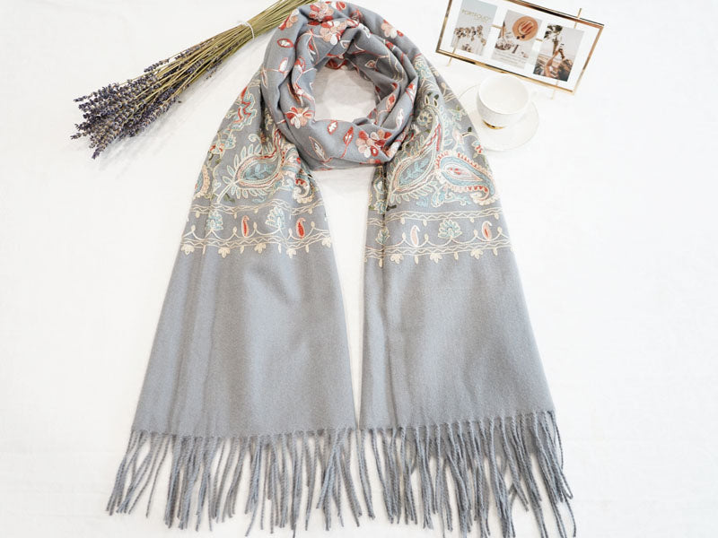 Cashmere Feel Floral Tassel Scarf-S2414