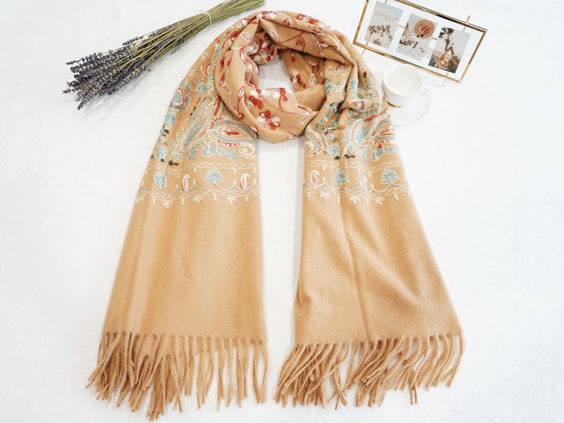 Cashmere Feel Floral Tassel Scarf-S2414