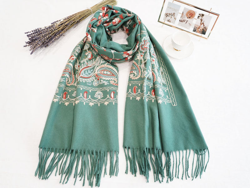 Cashmere Feel Floral Tassel Scarf-S2414