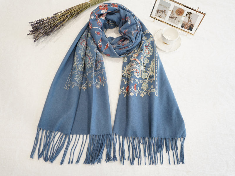 Cashmere Feel Floral Tassel Scarf-S2414
