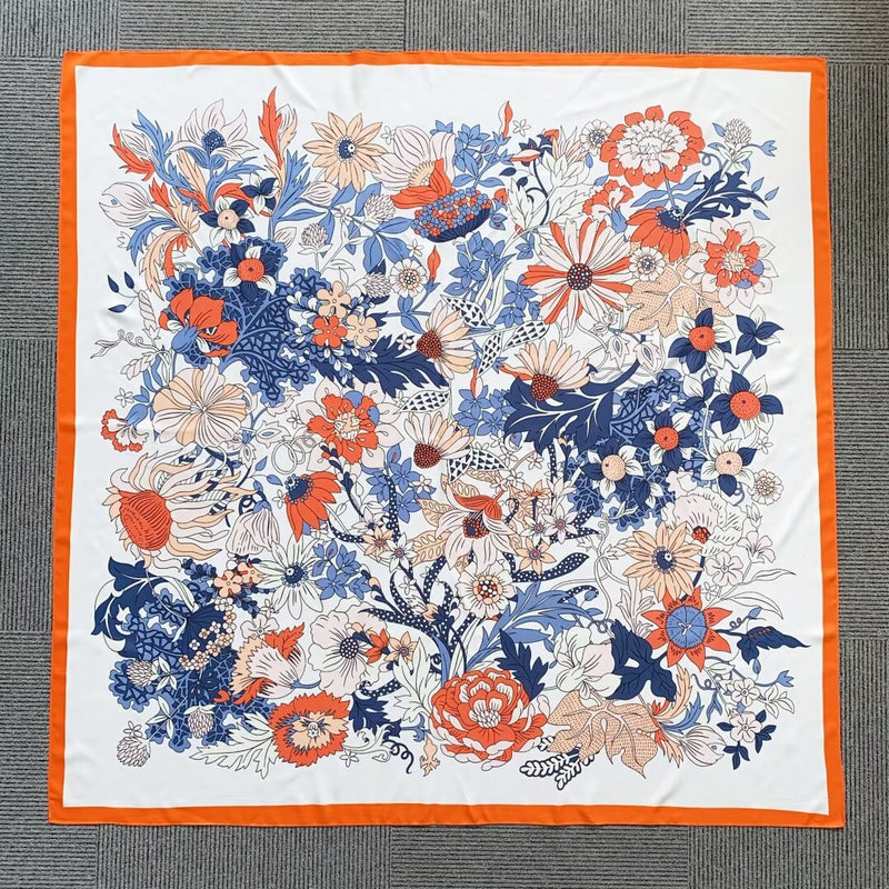 Floral Silk-Feel Square Scarf-S2501