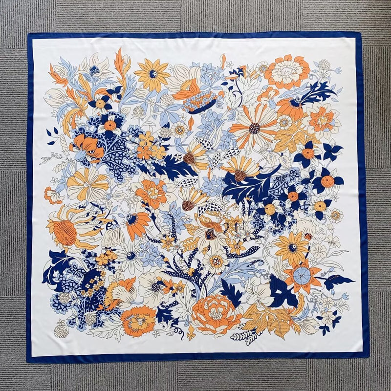 Floral Silk-Feel Square Scarf-S2501