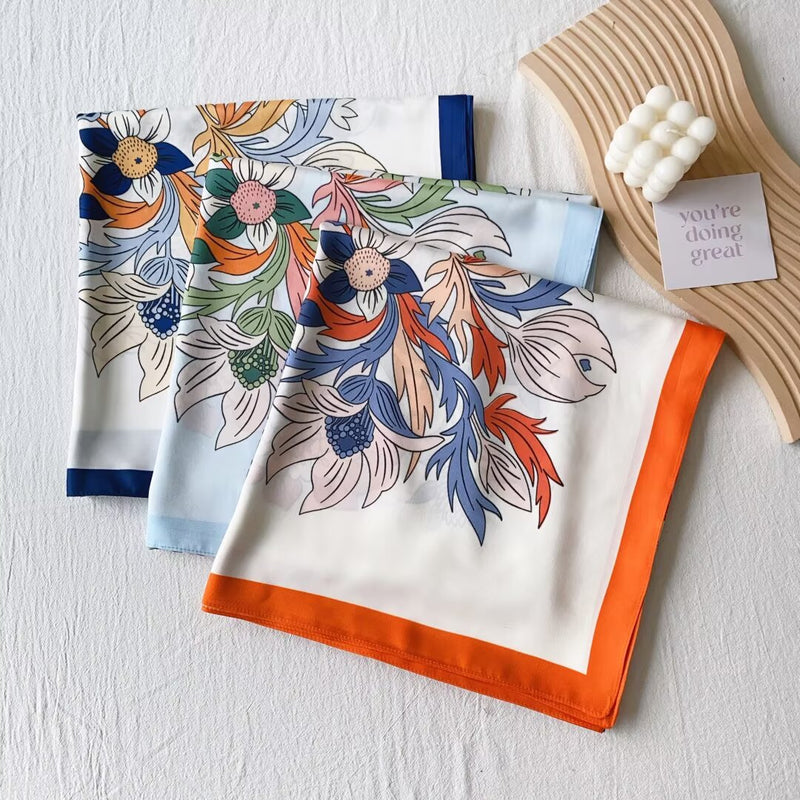Floral Silk-Feel Square Scarf-S2501