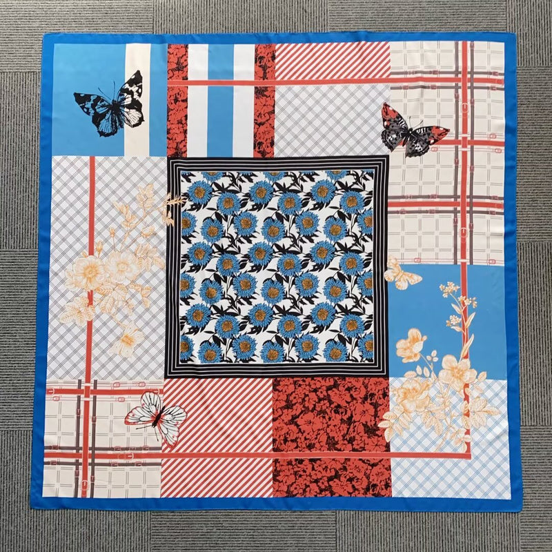 Butterfly Print Silk-Feel Square Scarf-S2502