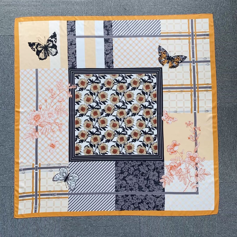 Butterfly Print Silk-Feel Square Scarf-S2502