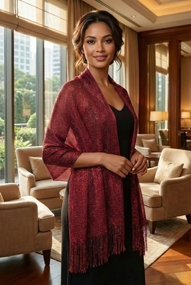 Shimmering Fringe Evening Shawl-SHW011