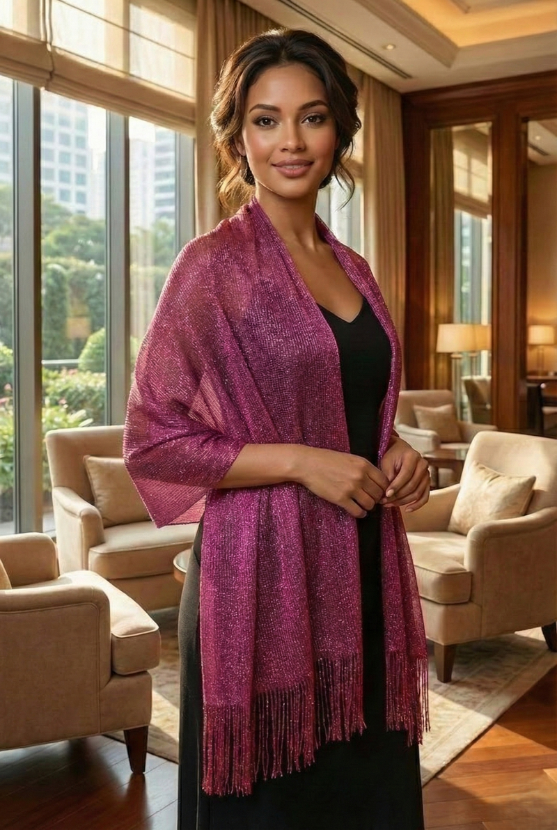 Shimmering Fringe Evening Shawl-SHW011