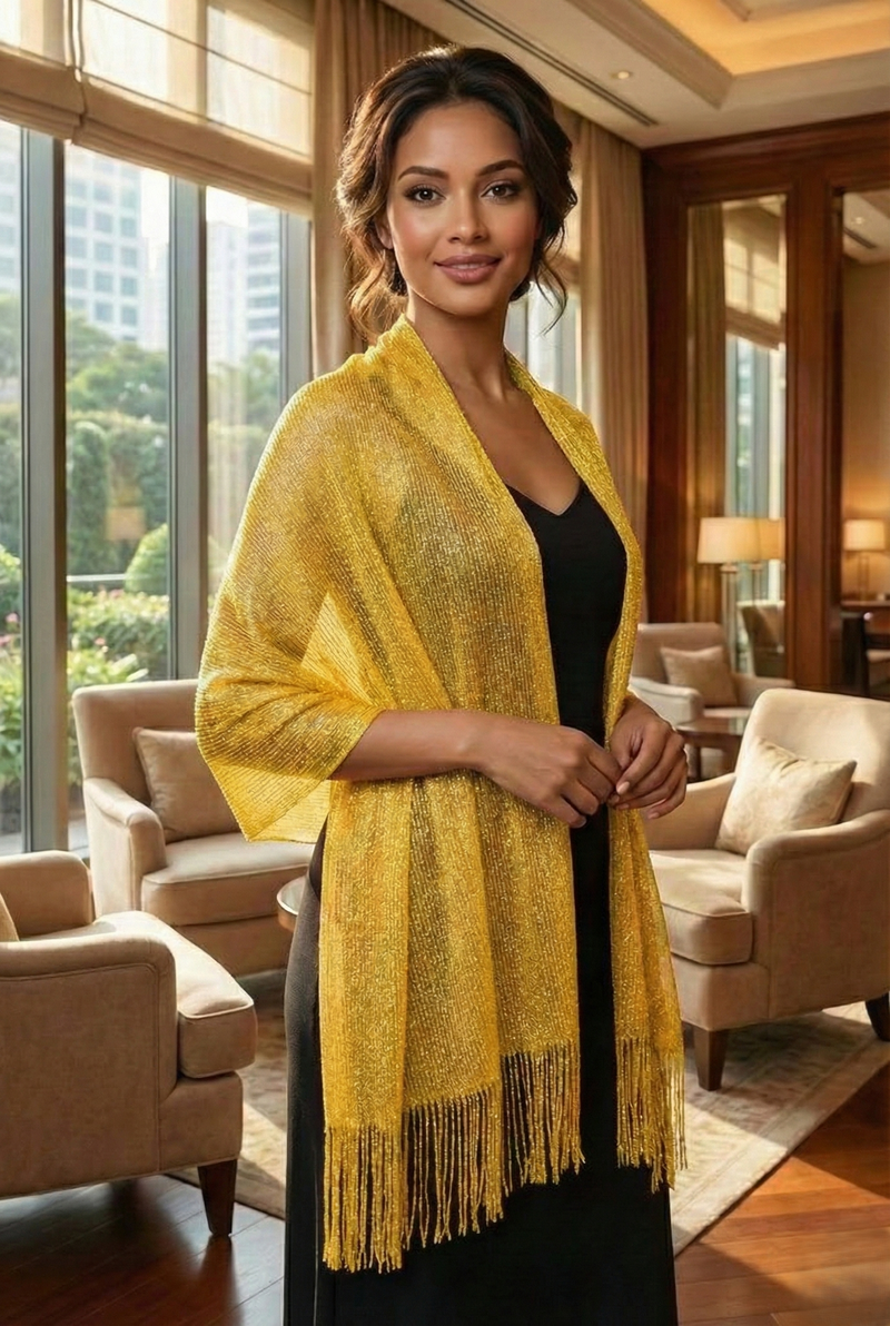 Shimmering Fringe Evening Shawl-SHW011