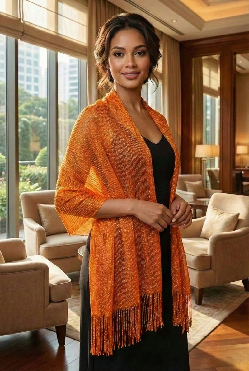 Shimmering Fringe Evening Shawl-SHW011