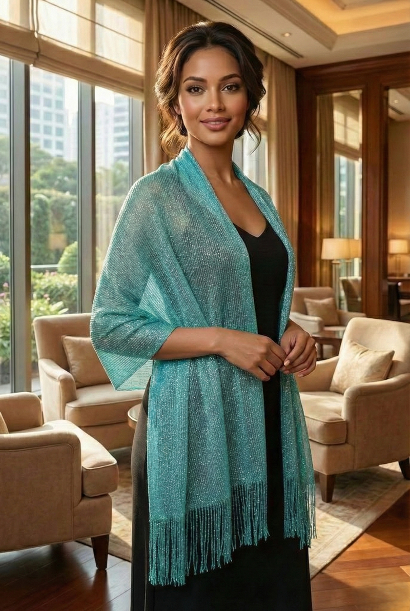 Shimmering Fringe Evening Shawl-SHW011