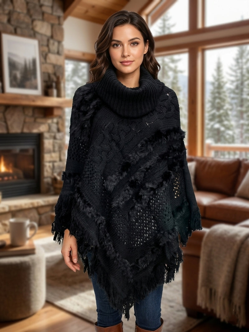 Cozy Plaid Turtleneck Poncho-SHW1502